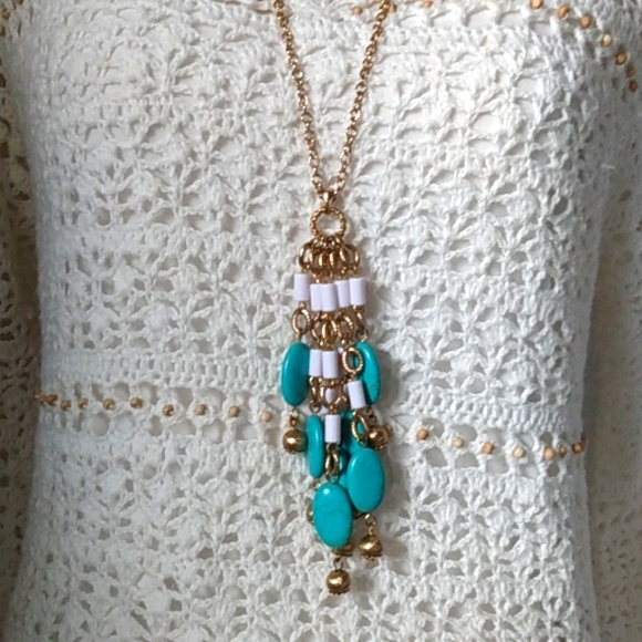 LILLY PULITZER TURQUOISE NECKLACE Long Dangle 30" - Picture 2 of 6